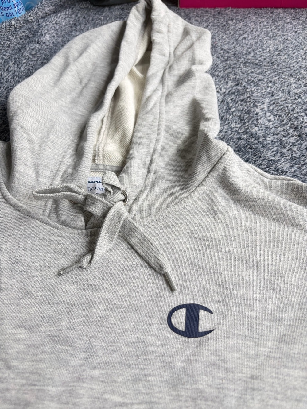 Champion Light Grey Hoodie with Navy Script Sleeve - Picture 5 of 12